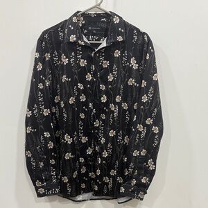INC International Concepts Black Floral Button Down Shirt